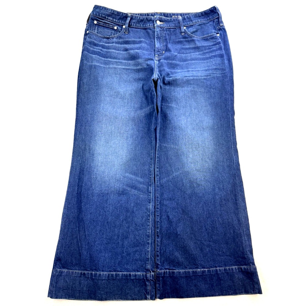 J Crew 1996 Low Denim Trouser Jean Women 35 Blue Wide Leg Flare Whisker (42x34)
